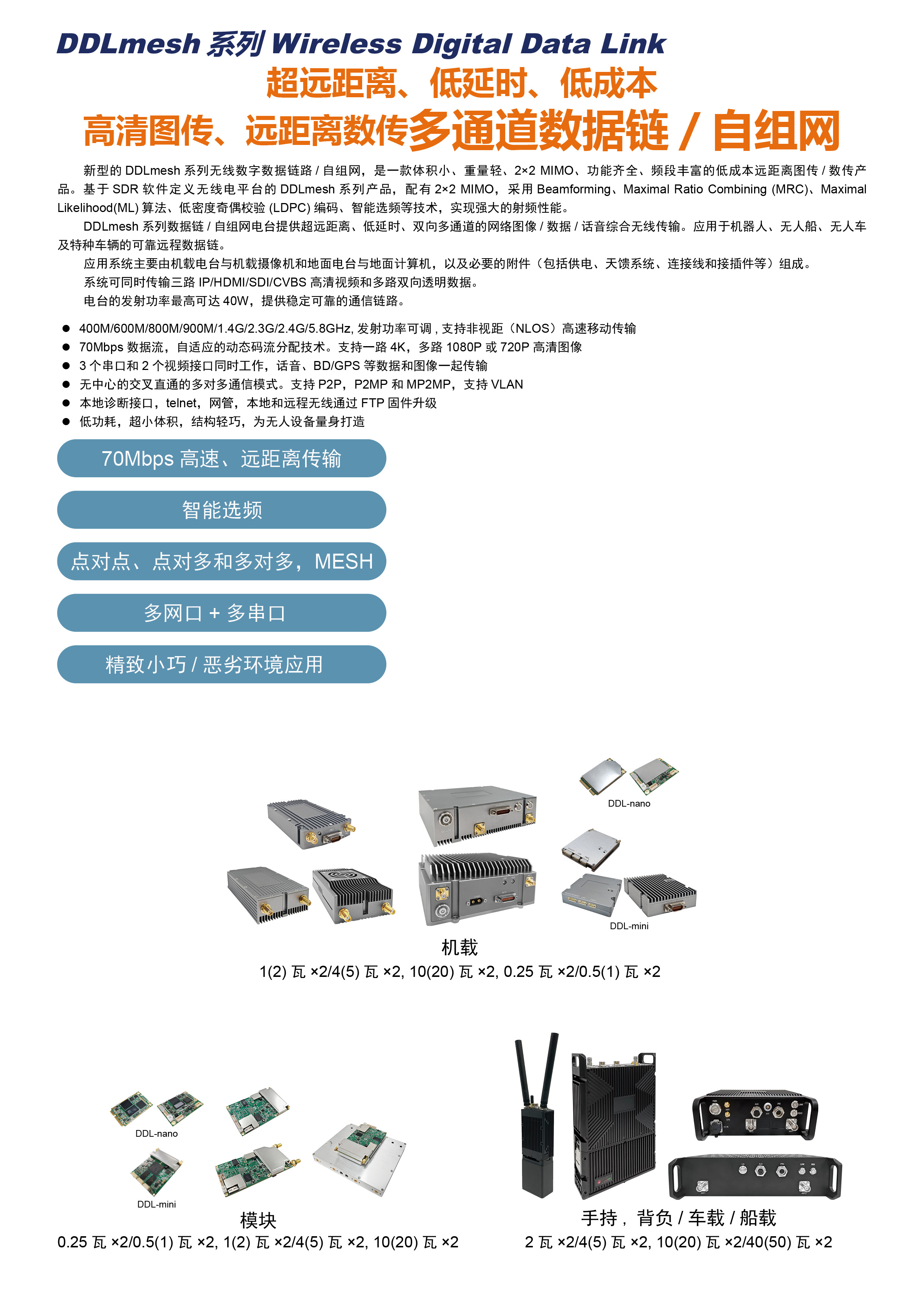 DDLmesh系列超远距离、低延时、低成本 高清图传、远距离数传多通道数据链                                         (图1)